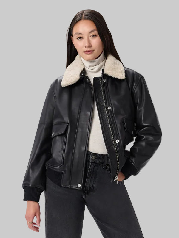 100% Leather Shearling Trim Aviator Jacket – TheLeatherHawk LTD