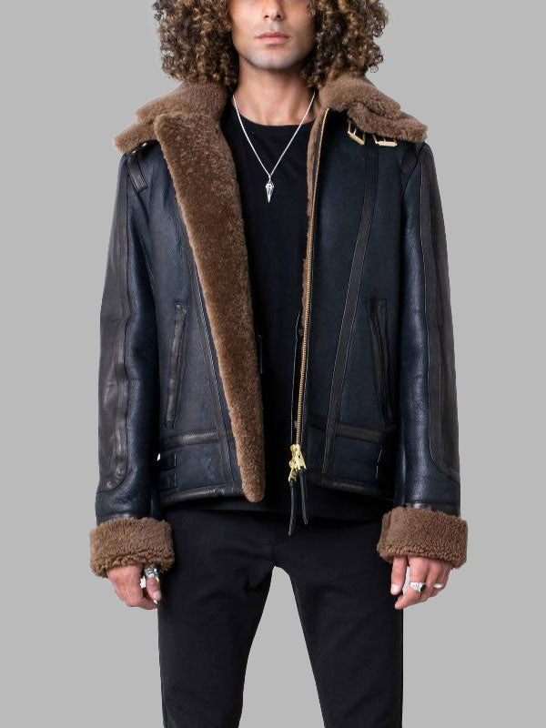 Men's Blue Sheepskin Shearling Leather Jacket