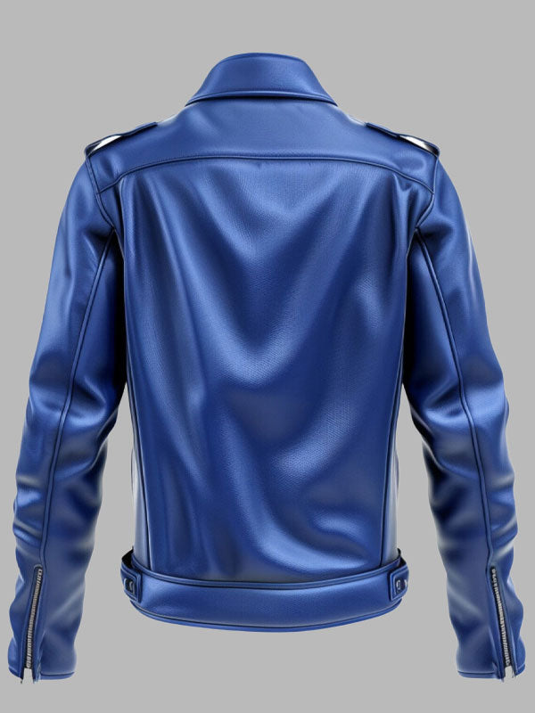 Blue Genuine Leather Motorcycle Jacket