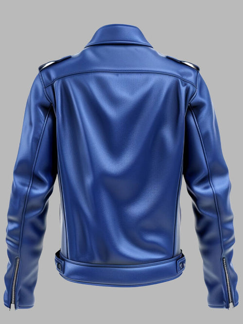 Blue Genuine Leather Motorcycle Jacket