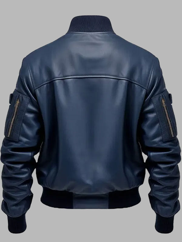 Men's Blue Flight Bomber Leather Jacket