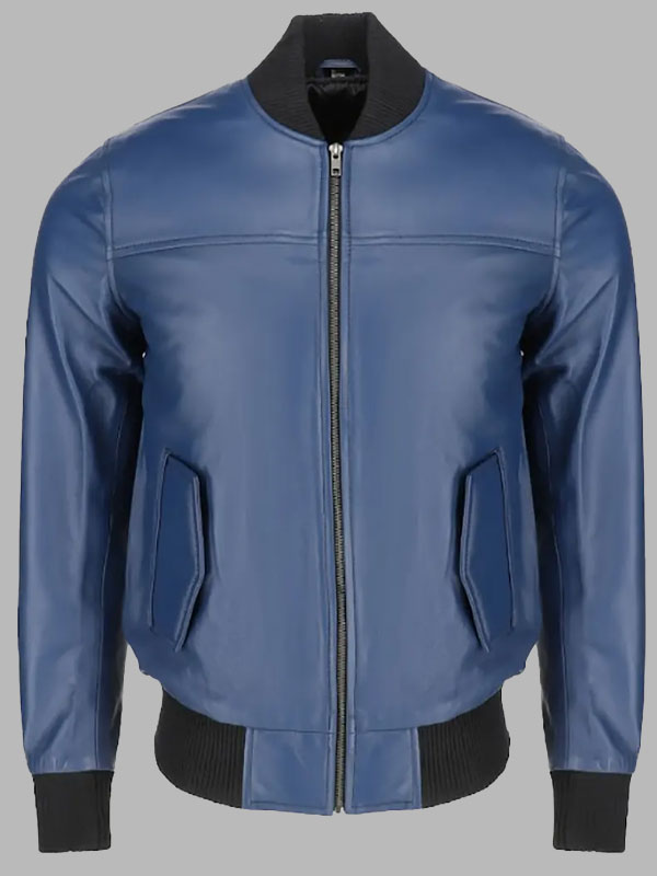 Bert Men’s Classic Fit Blue Bomber Leather Jacket