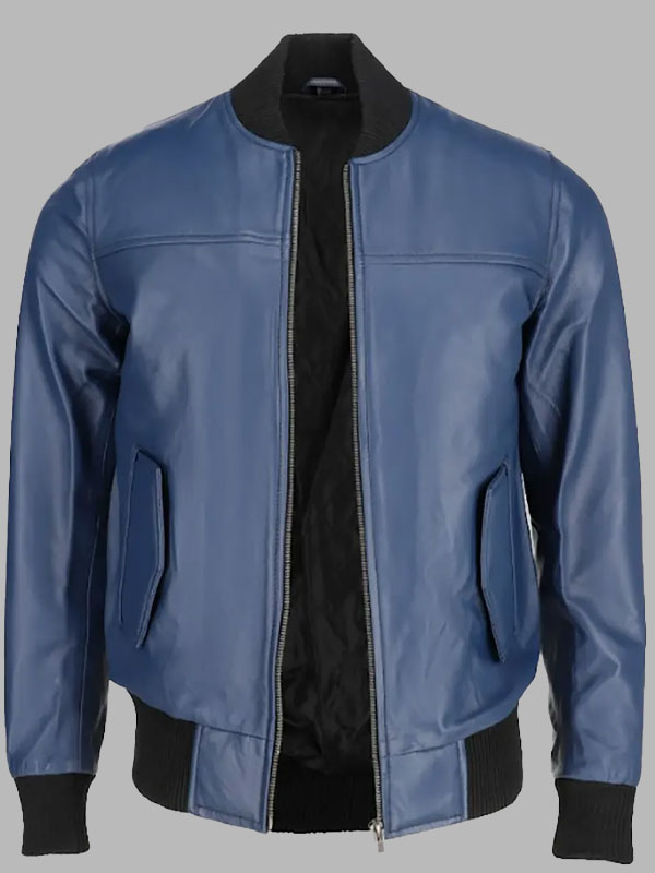 Bert Men’s Classic Fit Blue Bomber Leather Jacket
