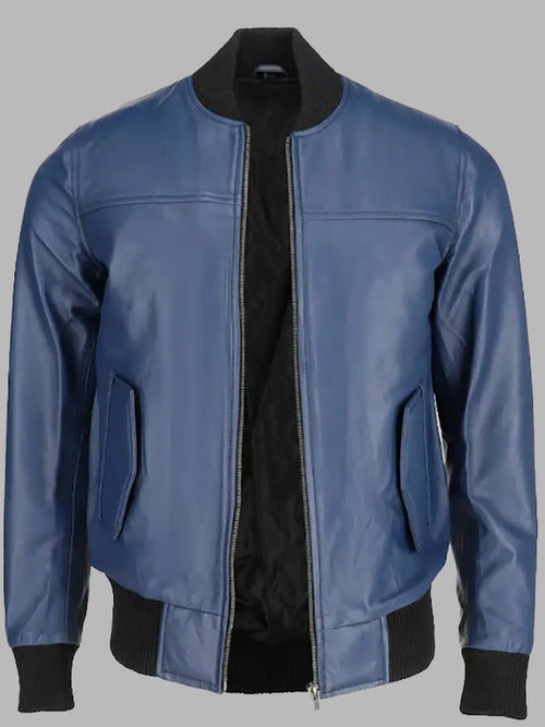 Bert Men’s Classic Fit Blue Bomber Leather Jacket