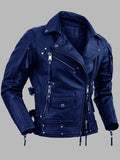 Men Cow Skin Leather Jackets Blue