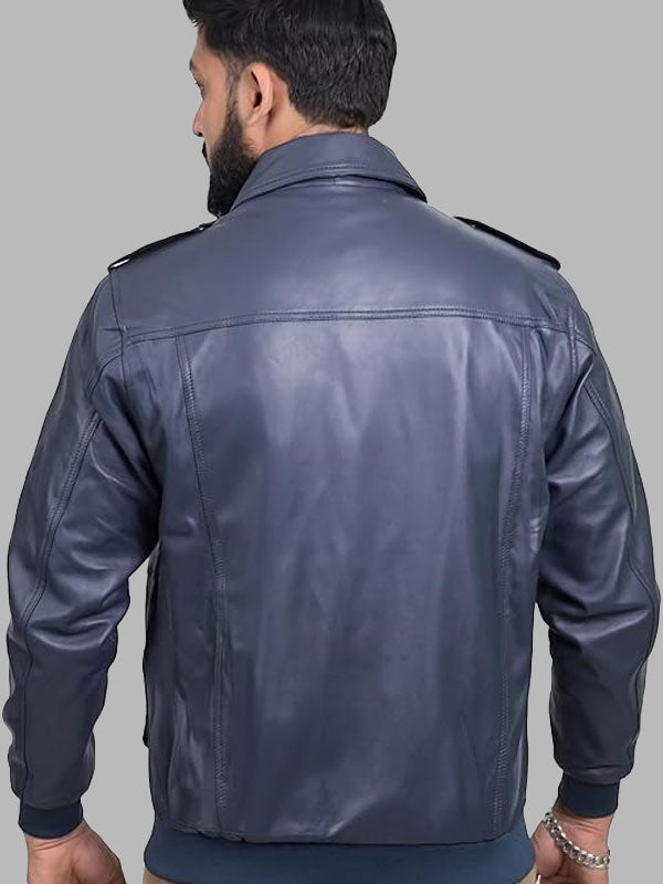 Blue Leather Jacket For Man