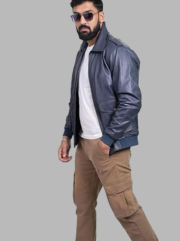 Blue Leather Jacket For Man