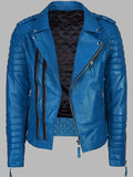 Mens Sky Blue Leather Biker Jacket