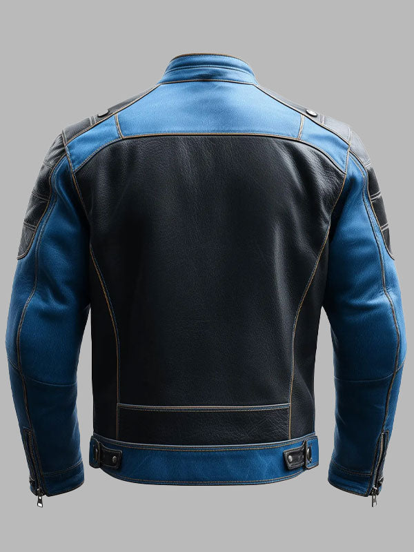 Black & Blue Leather Biker Jacket