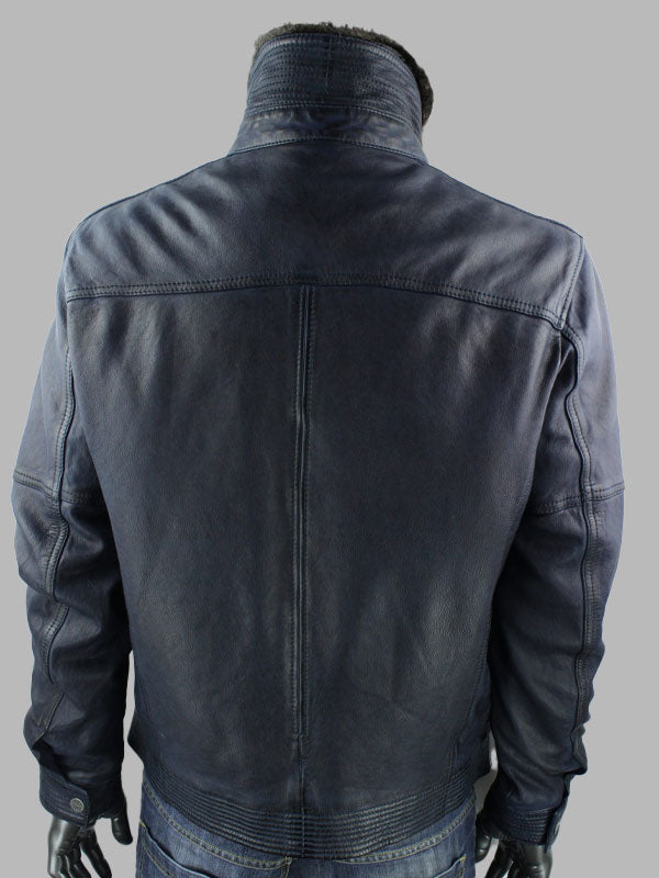 Men’s TRAPPER Sandor Leather Jacket with Detachable Collar in Blue