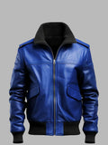 Men's Blue Leather Bomber Jacket