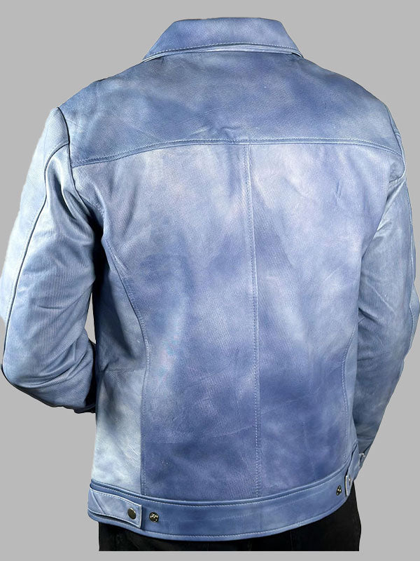 Blue Leather Men's Winter Jackets