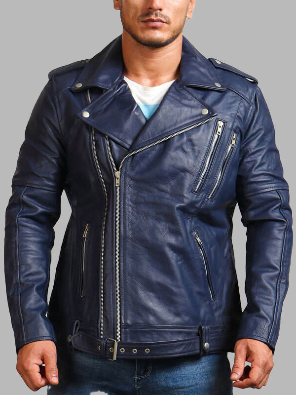 Blue Biker Enthusiast Leather Jacket