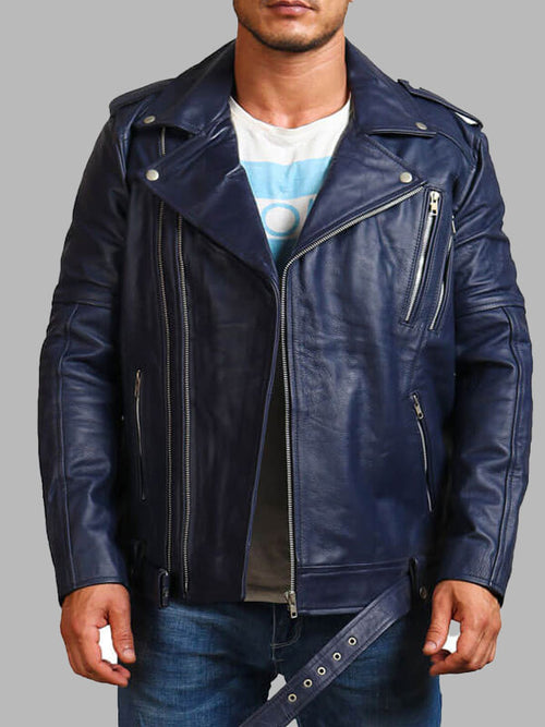 Blue Biker Enthusiast Leather Jacket