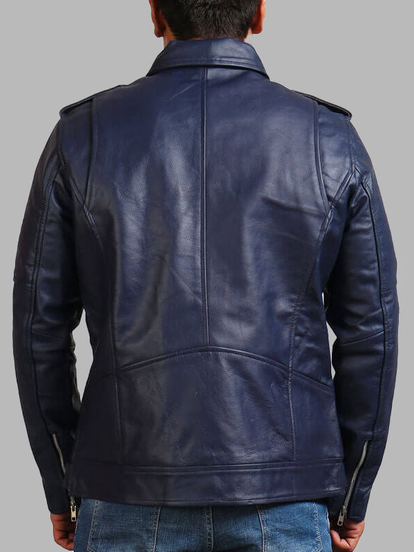 Blue Biker Enthusiast Leather Jacket