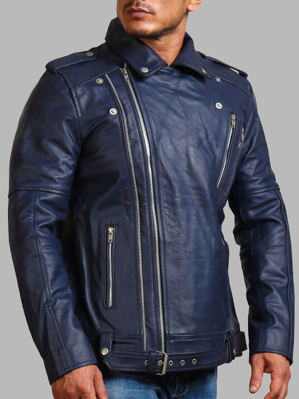 Blue Biker Enthusiast Leather Jacket