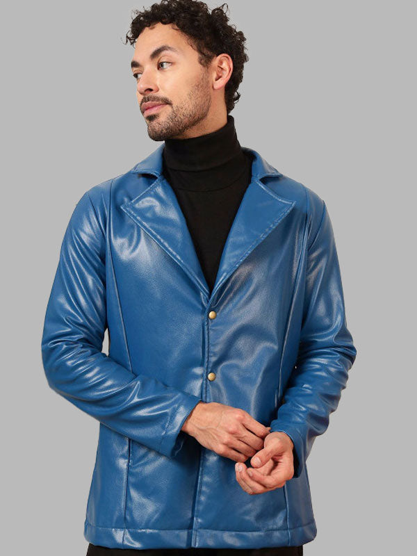 Men Blue Leather Jacket