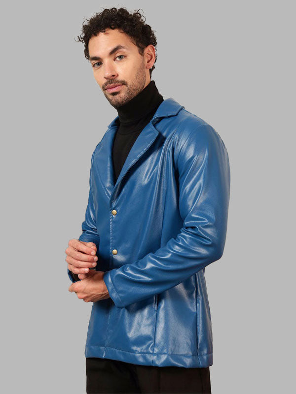 Men Blue Leather Jacket