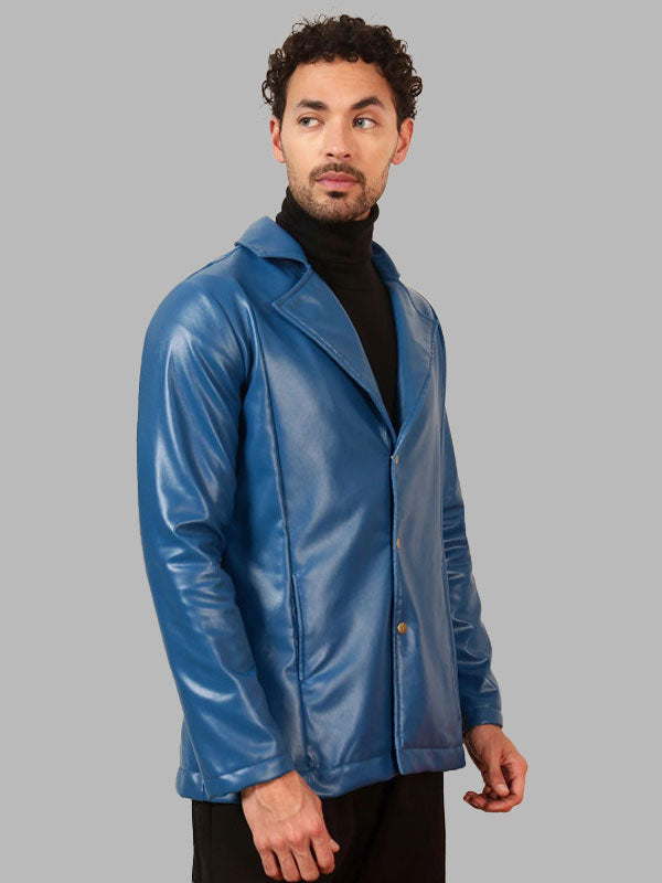 Men Blue Leather Jacket