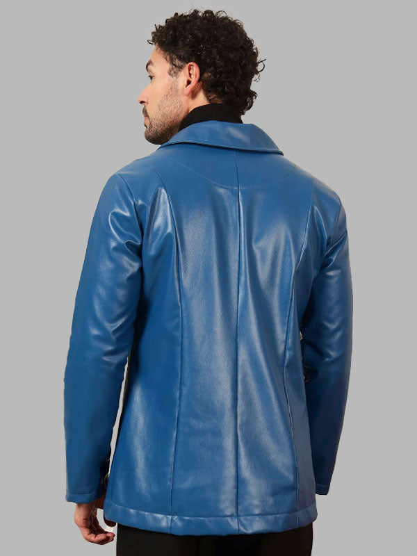 Men Blue Leather Jacket