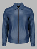Bravo Men’s Classic Blue Harrington Leather Jacket