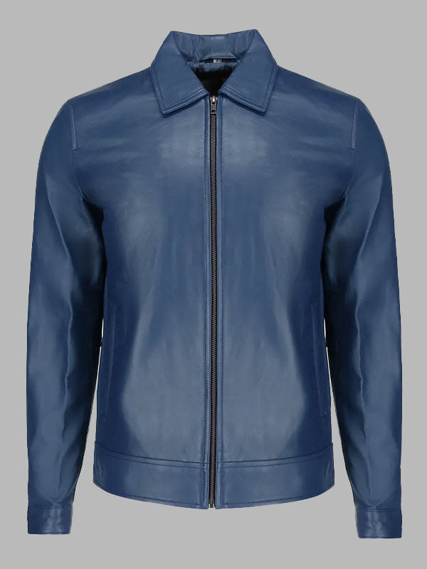 Bravo Men’s Classic Blue Harrington Leather Jacket