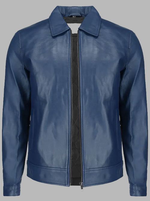 Bravo Men’s Classic Blue Harrington Leather Jacket