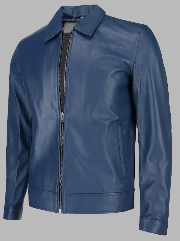 Bravo Men’s Classic Blue Harrington Leather Jacket