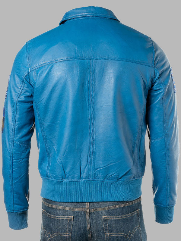 Men's Blue Aviator Pilot Flight A2 Style Leather Jacket