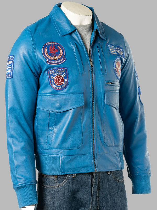 Men's Blue Aviator Pilot Flight A2 Style Leather Jacket