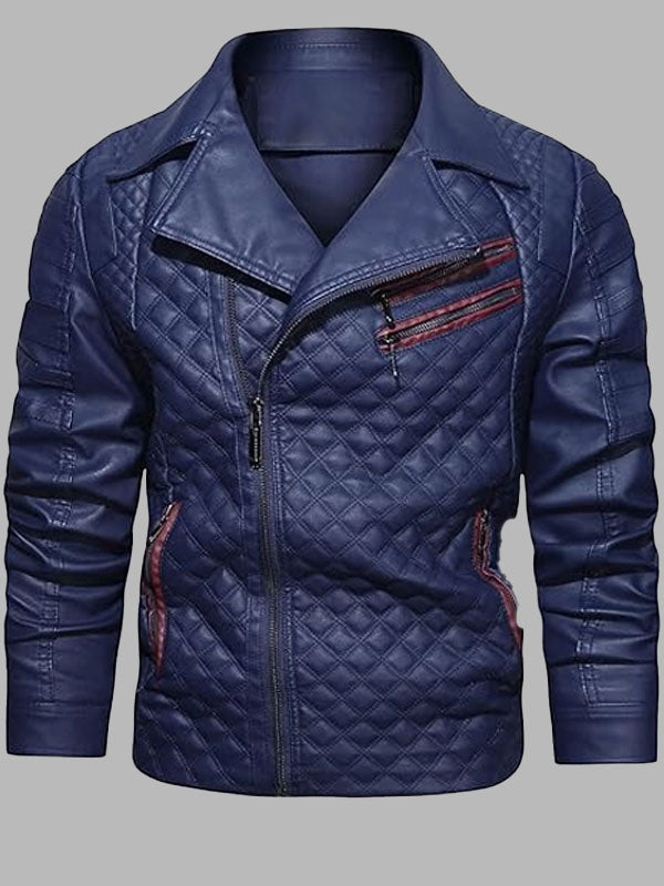 Mens Blue Biker Leather Jacket