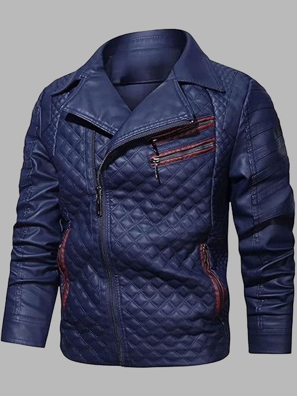 Mens Blue Biker Leather Jacket