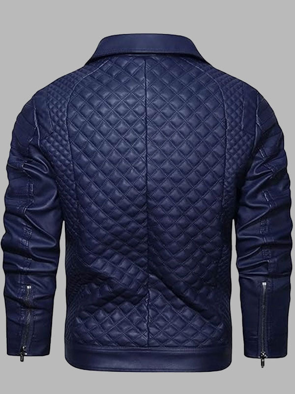 Mens Blue Biker Leather Jacket
