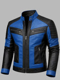 Men's Blue Black Leather Biker Jacket