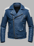 Men's Blue Leather Biker Jacket
