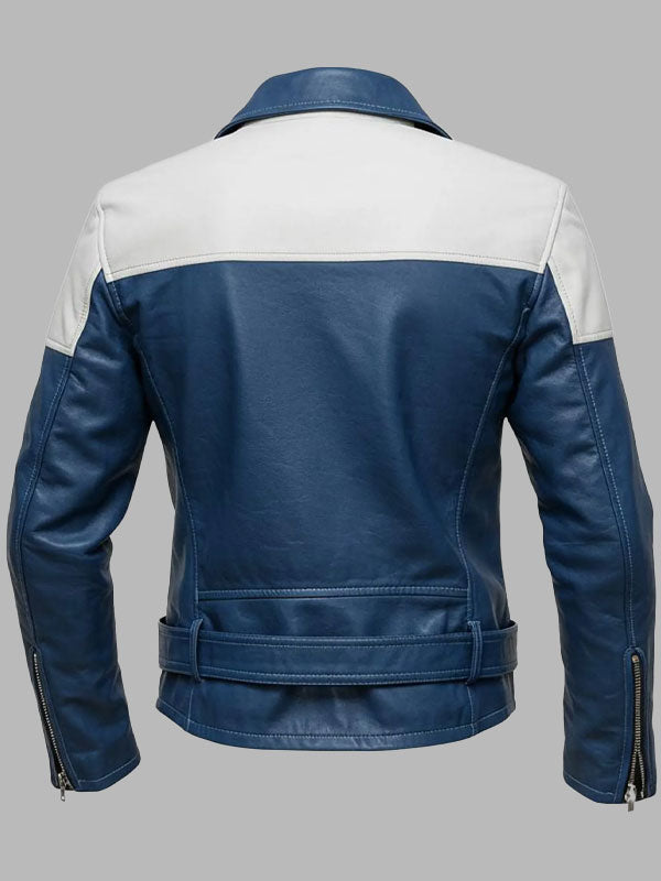 Men's Blue Leather Biker Jacket