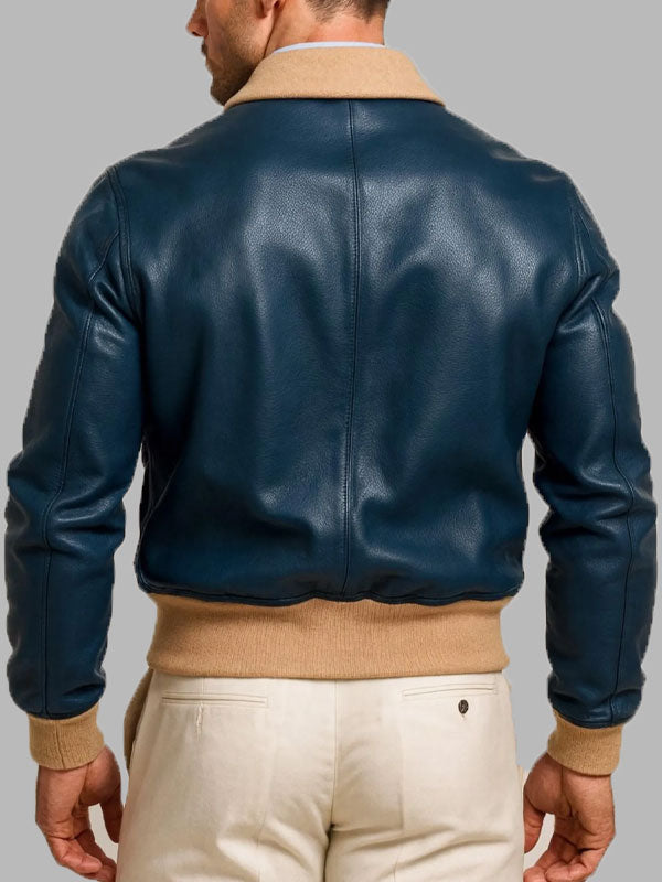 Men’s Blue Leather Aviator Jacket