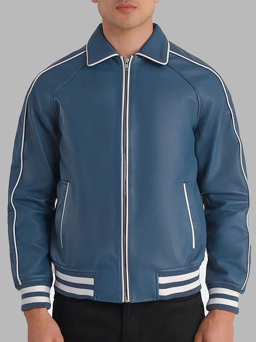 Blue Leather Varsity Jacket