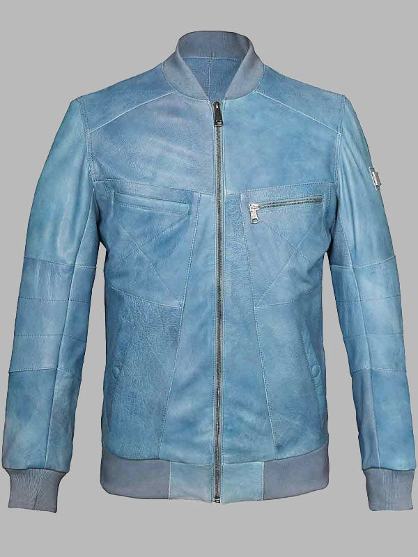 Blue Leather Men's Bomber Jackets