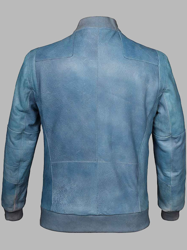 Blue Leather Men's Bomber Jackets