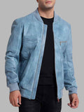 Blue Leather Men's Bomber Jackets
