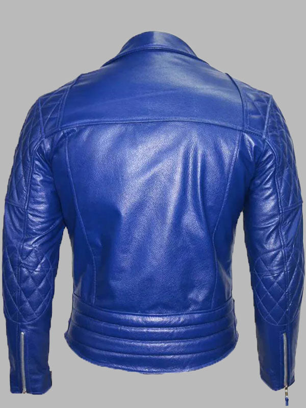 Royal Blue Cafe Racer Leather Motorcycle Jacket