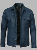Fernando Washed Leather Trucker Jacket Blue