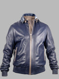 Men’s Classic Navy Blue Biker Bomber Leather Jacket