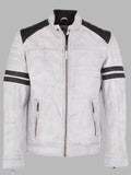Mens White Leather Biker Jacket