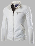 Men's Biker Style White Leather Jacket