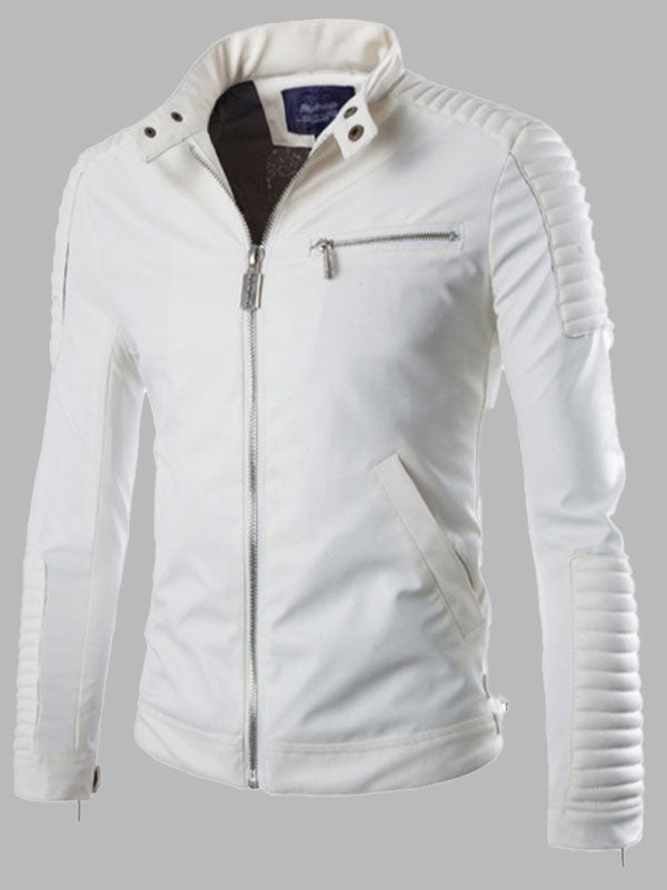 Men's Biker Style White Leather Jacket