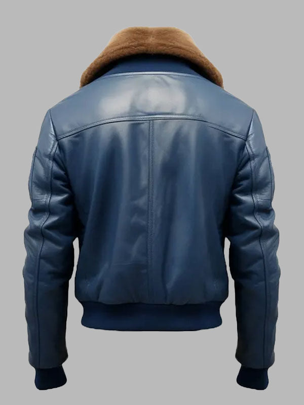 Men Blue Flight Bomber Leather Jacket