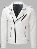 Mens Quilted White Leather Jacket