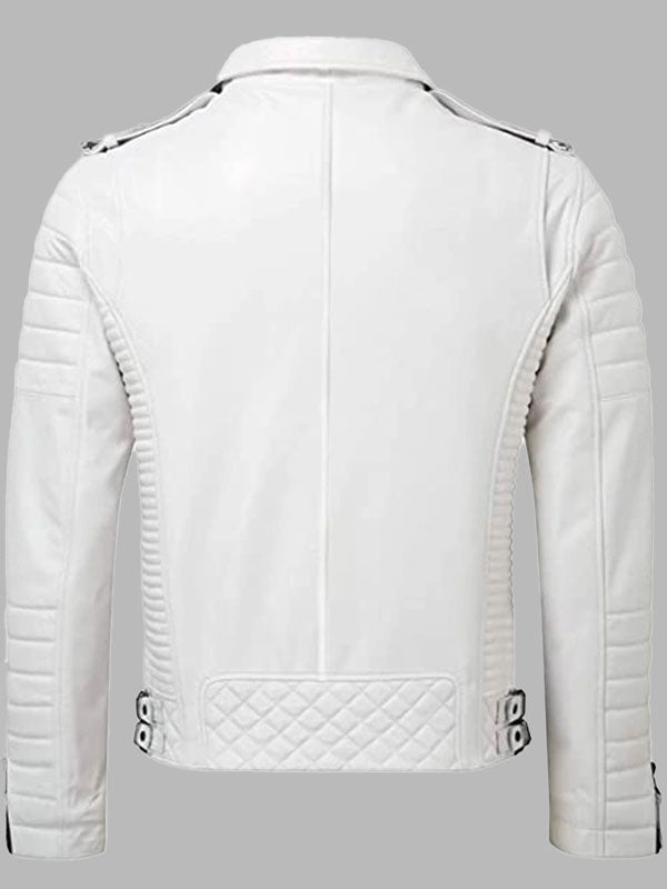 Mens Quilted White Leather Jacket